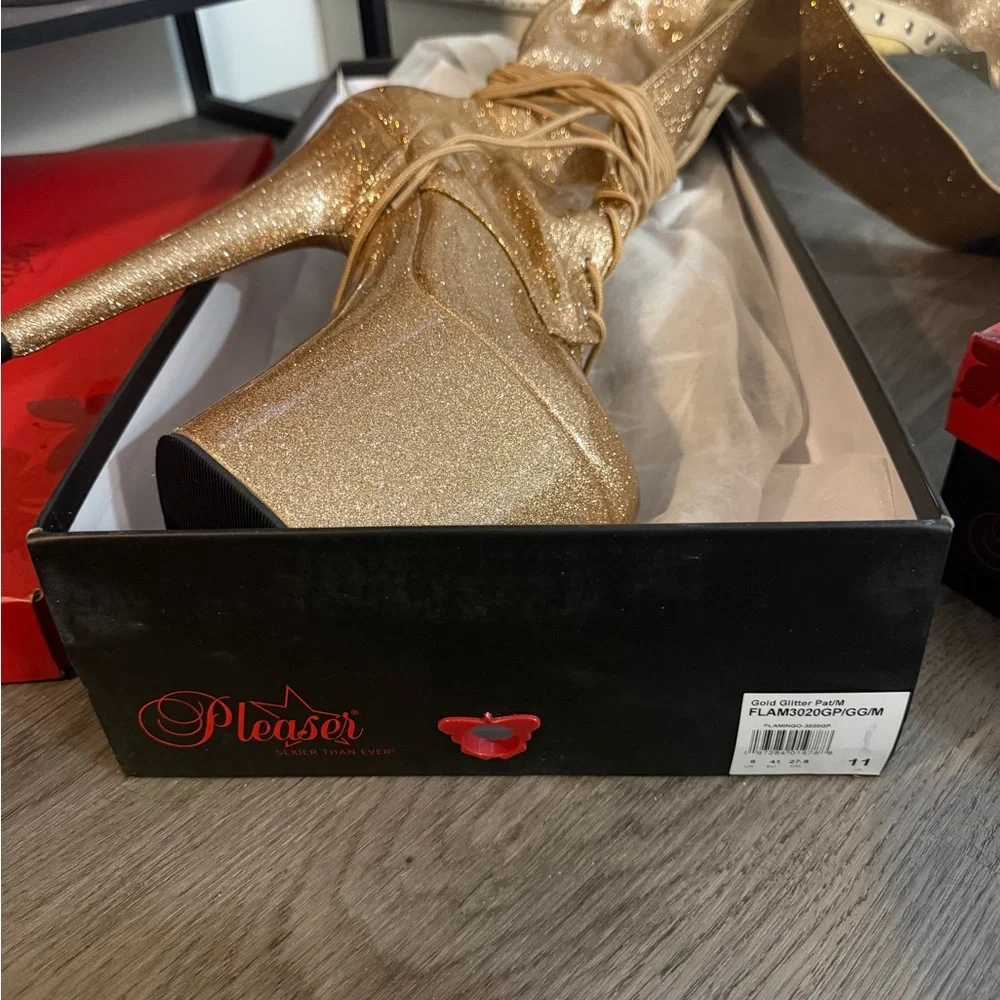 Pleaser Gold 8” Thigh High Boots - Picture 3 of 3